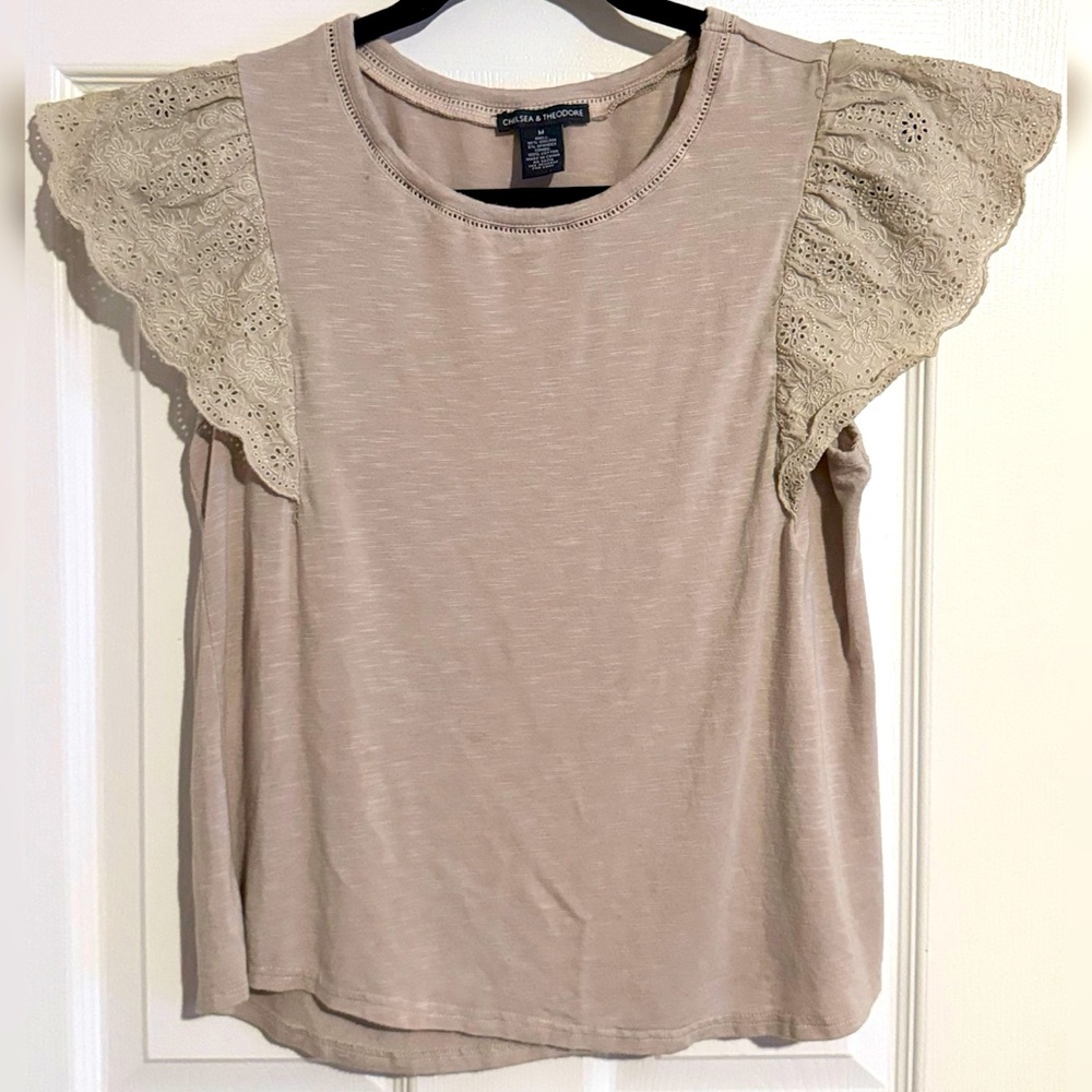 Cream Eyelet Ruffle Sleeve Top
